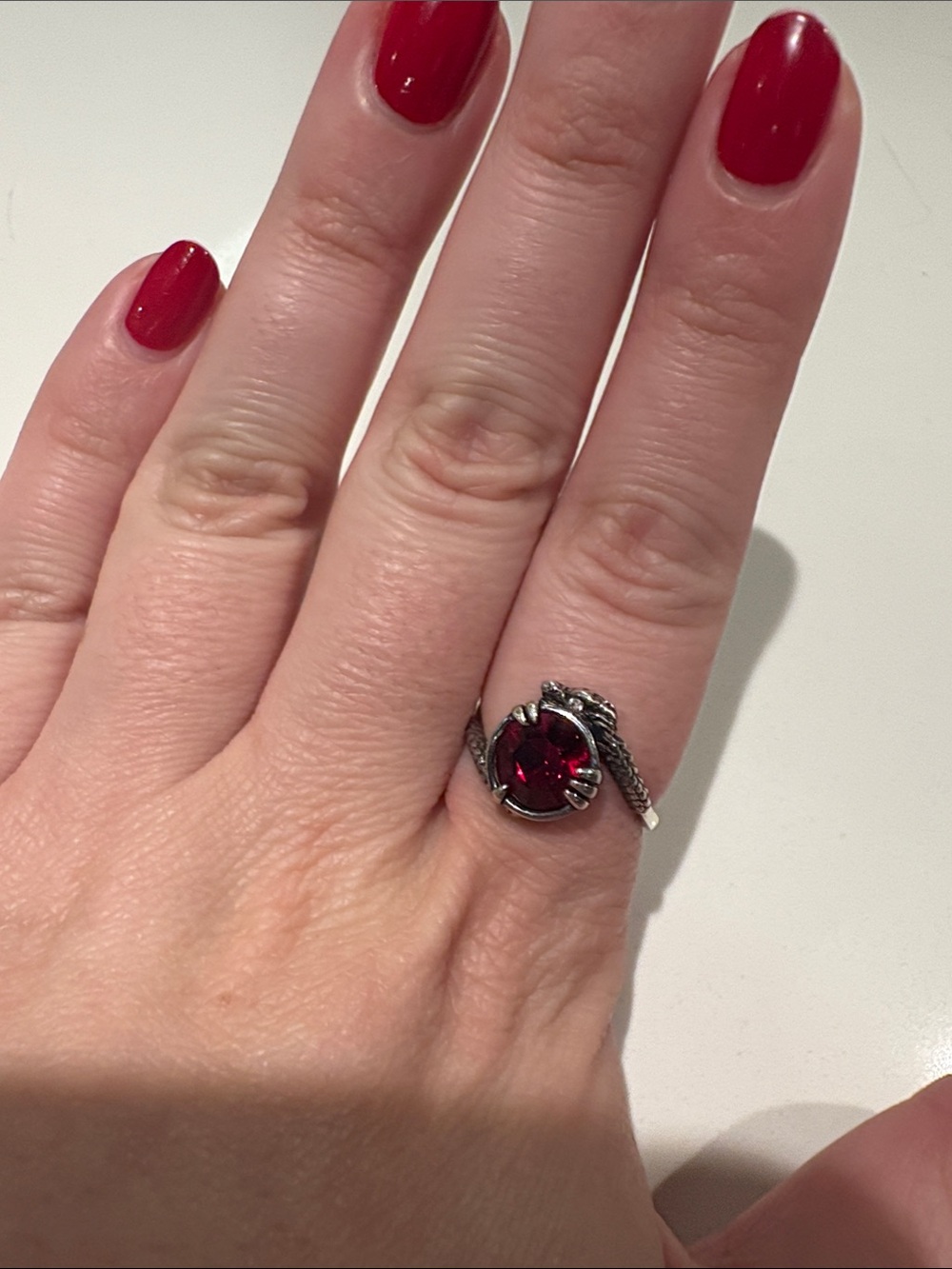 Red Jewel Dragon Silver Ring